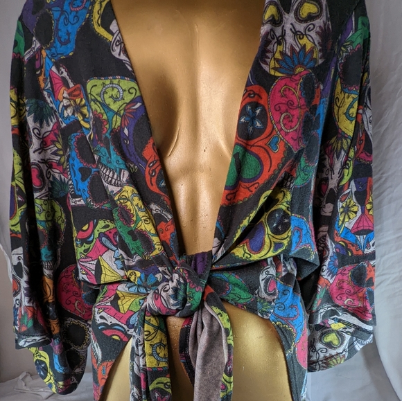 Poliana Plus Candy Skull  - Day of the Dead Front Tie Cardigan XL - Picture 1 of 9